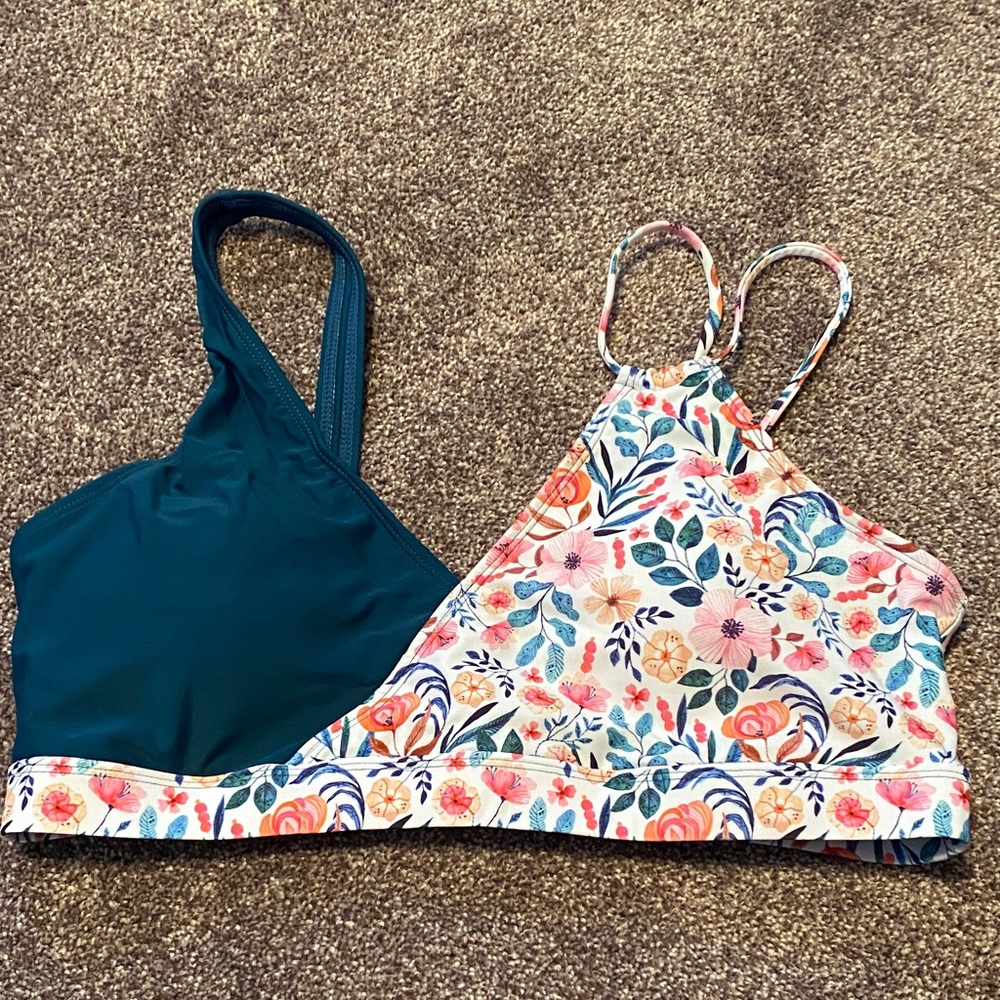 Floral and Teal Women's Swim Top